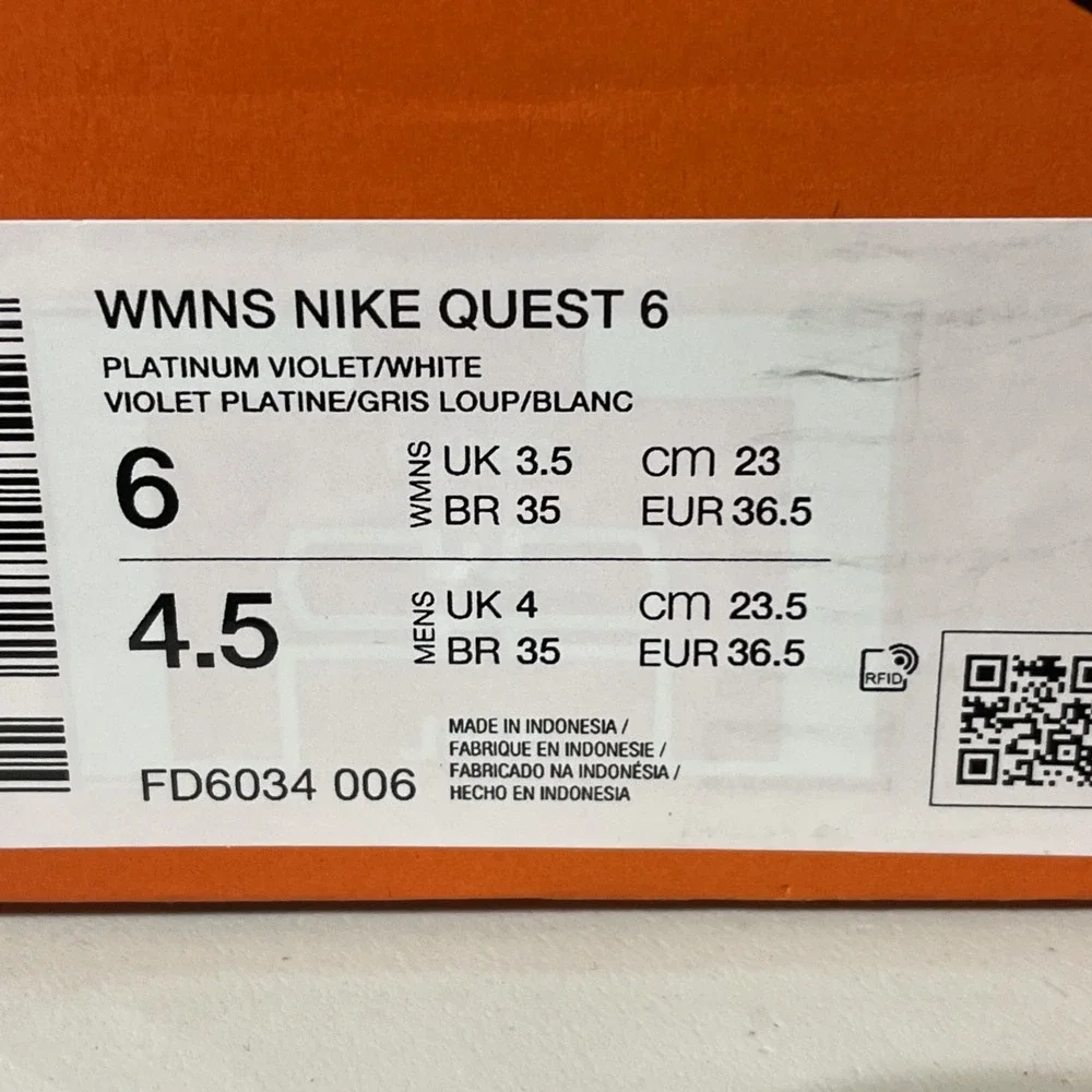 Nike‎ Quest 6 Platinum Violet/White Women's Running Shoes Size 6 NWB FD6034-006